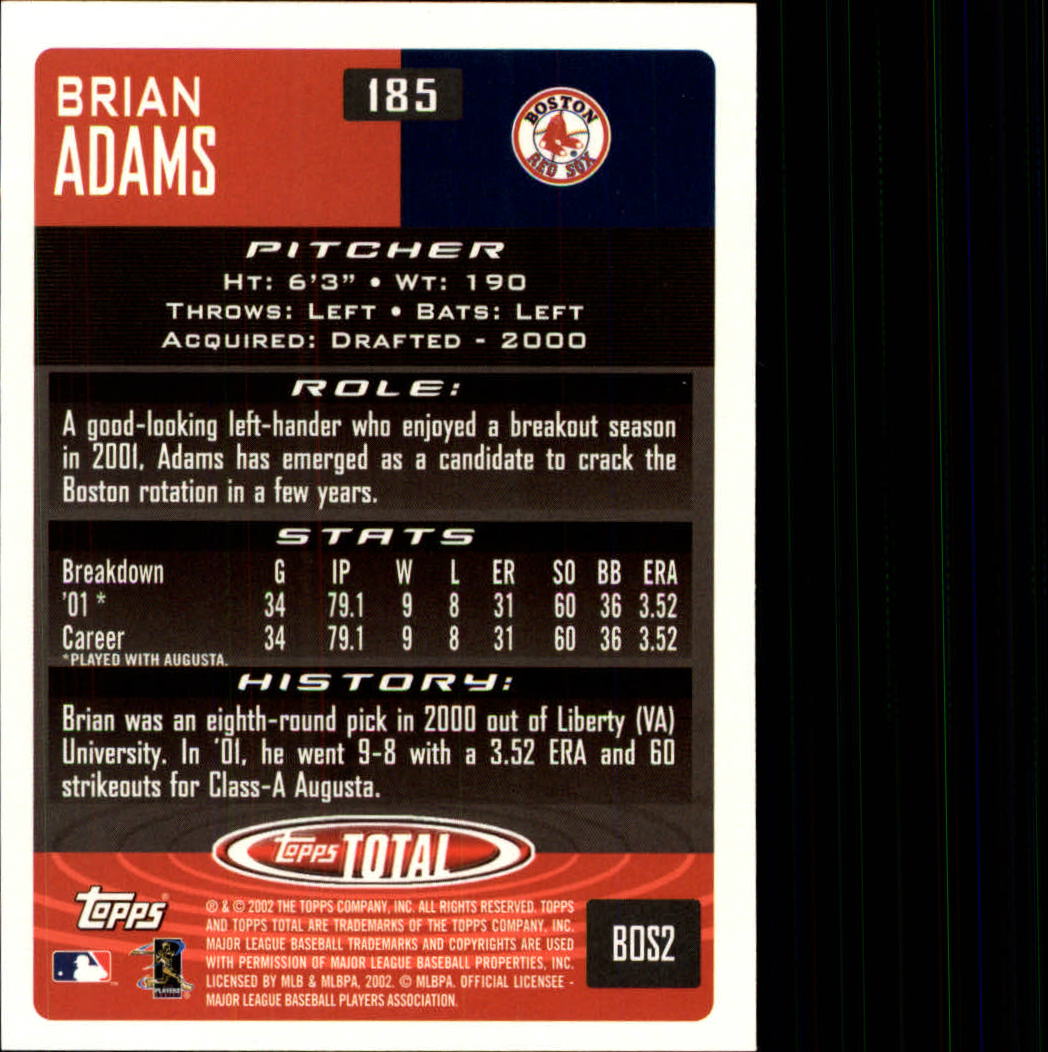2002 Topps Total #185 Brian Adams RC back image