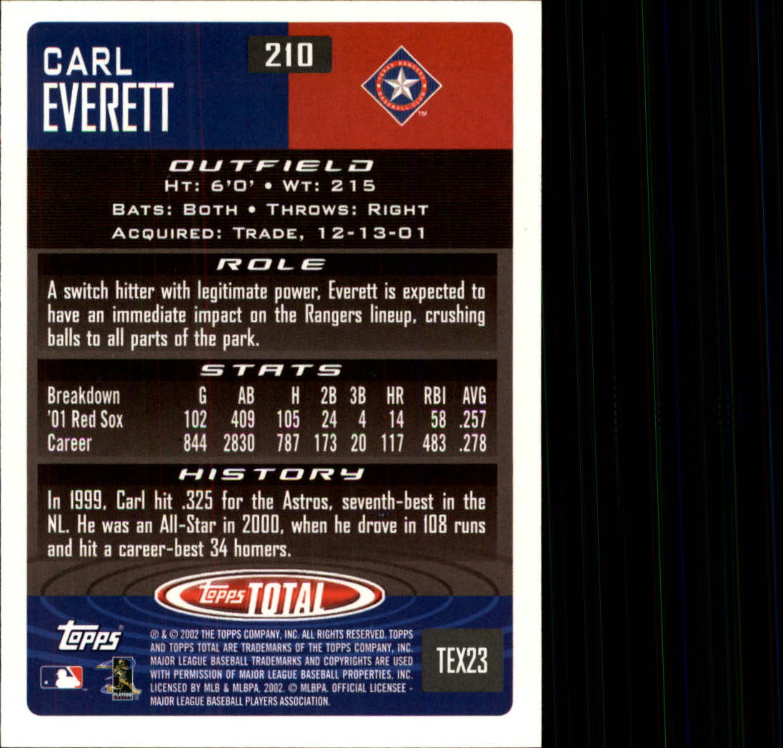 2002 Topps Total #210 Carl Everett back image