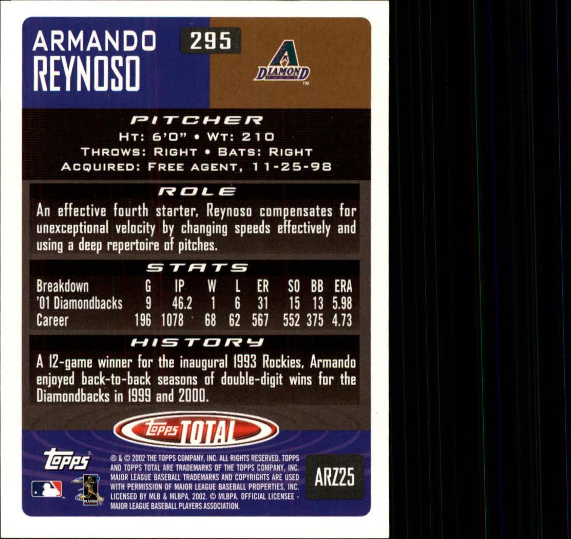 2002 Topps Total #295 Armando Reynoso back image