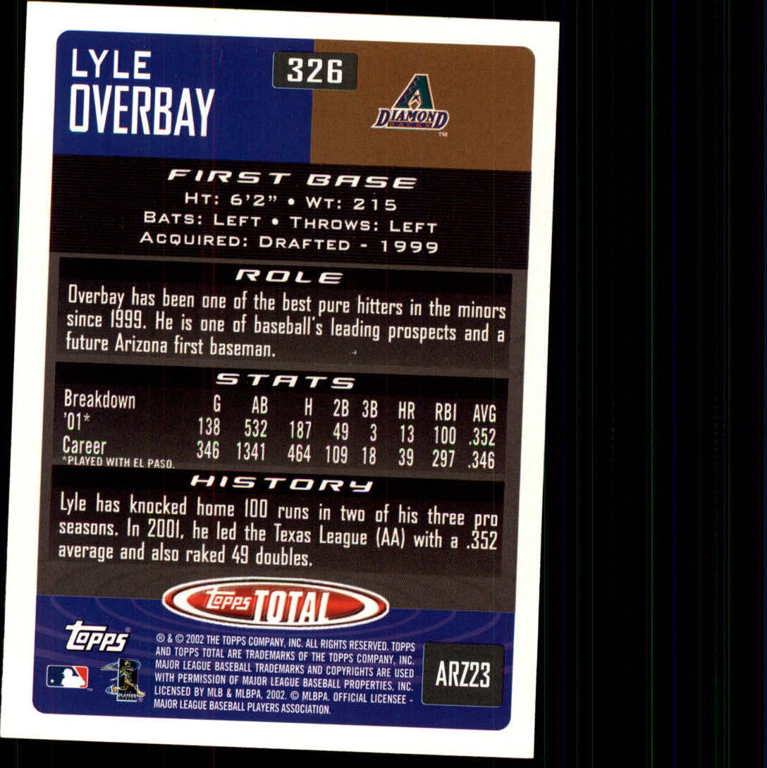 2002 Topps Total #326 Lyle Overbay back image