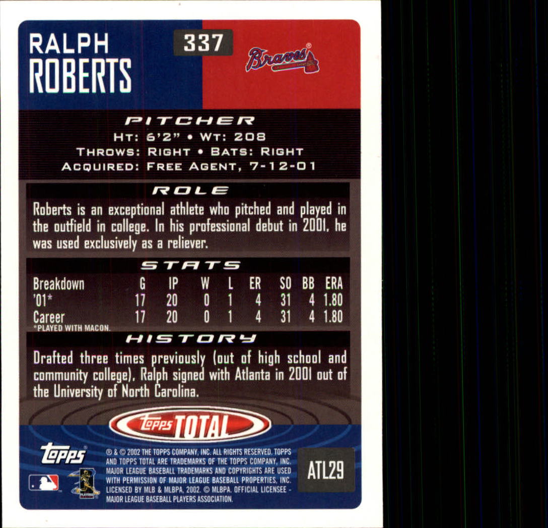 2002 Topps Total #337 Ralph Roberts RC back image