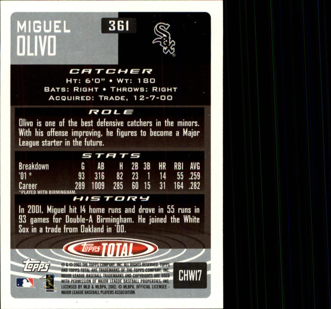 2002 Topps Total #361 Miguel Olivo back image