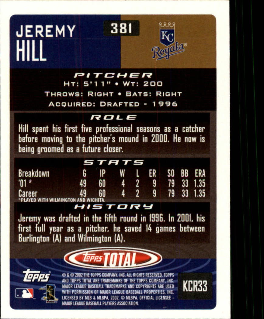 2002 Topps Total #381 Jeremy Hill RC back image