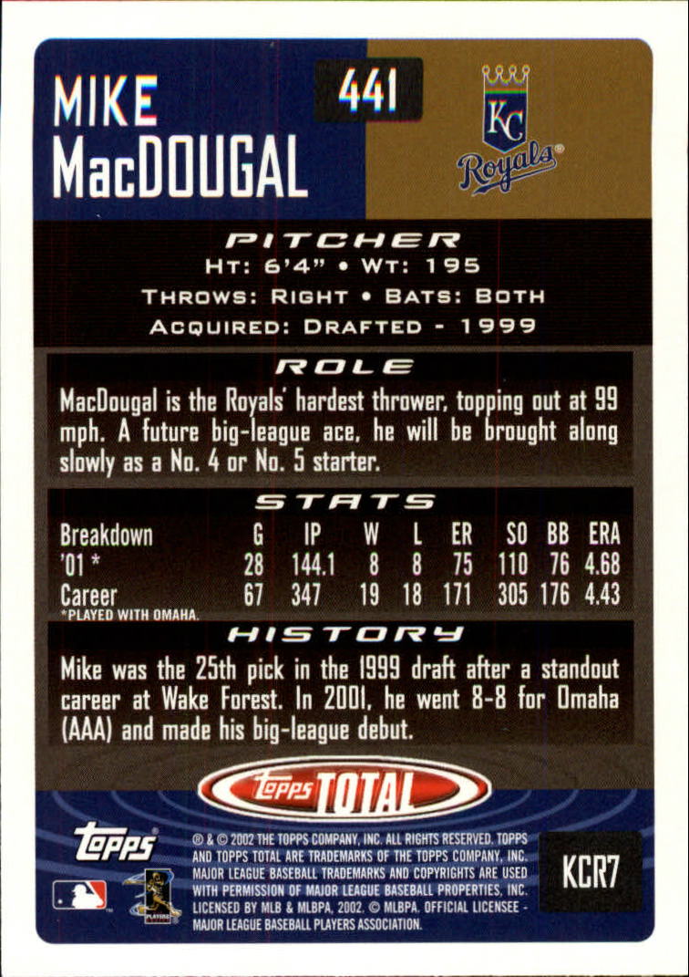 2002 Topps Total #441 Mike MacDougal back image