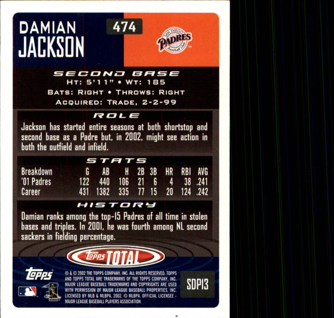 2002 Topps Total #474 Damian Jackson back image