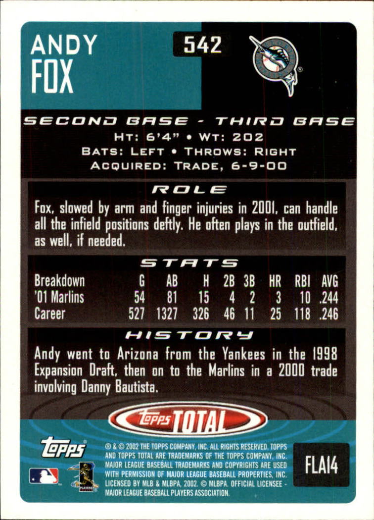 2002 Topps Total #542 Andy Fox back image