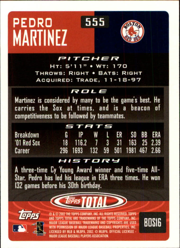 2002 Topps Total #555 Pedro Martinez back image