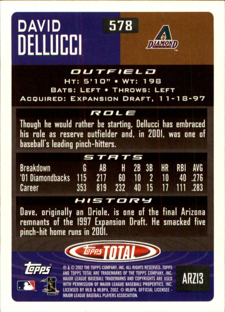2002 Topps Total #578 David Dellucci back image