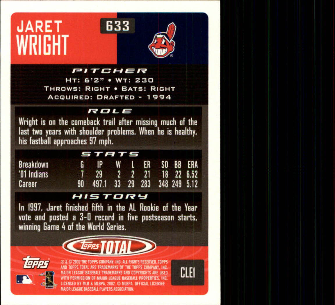 2002 Topps Total #633 Jaret Wright back image