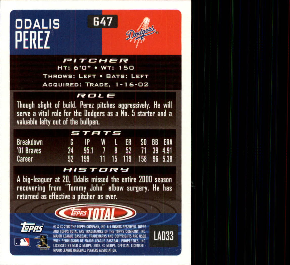 2002 Topps Total #647 Odalis Perez back image