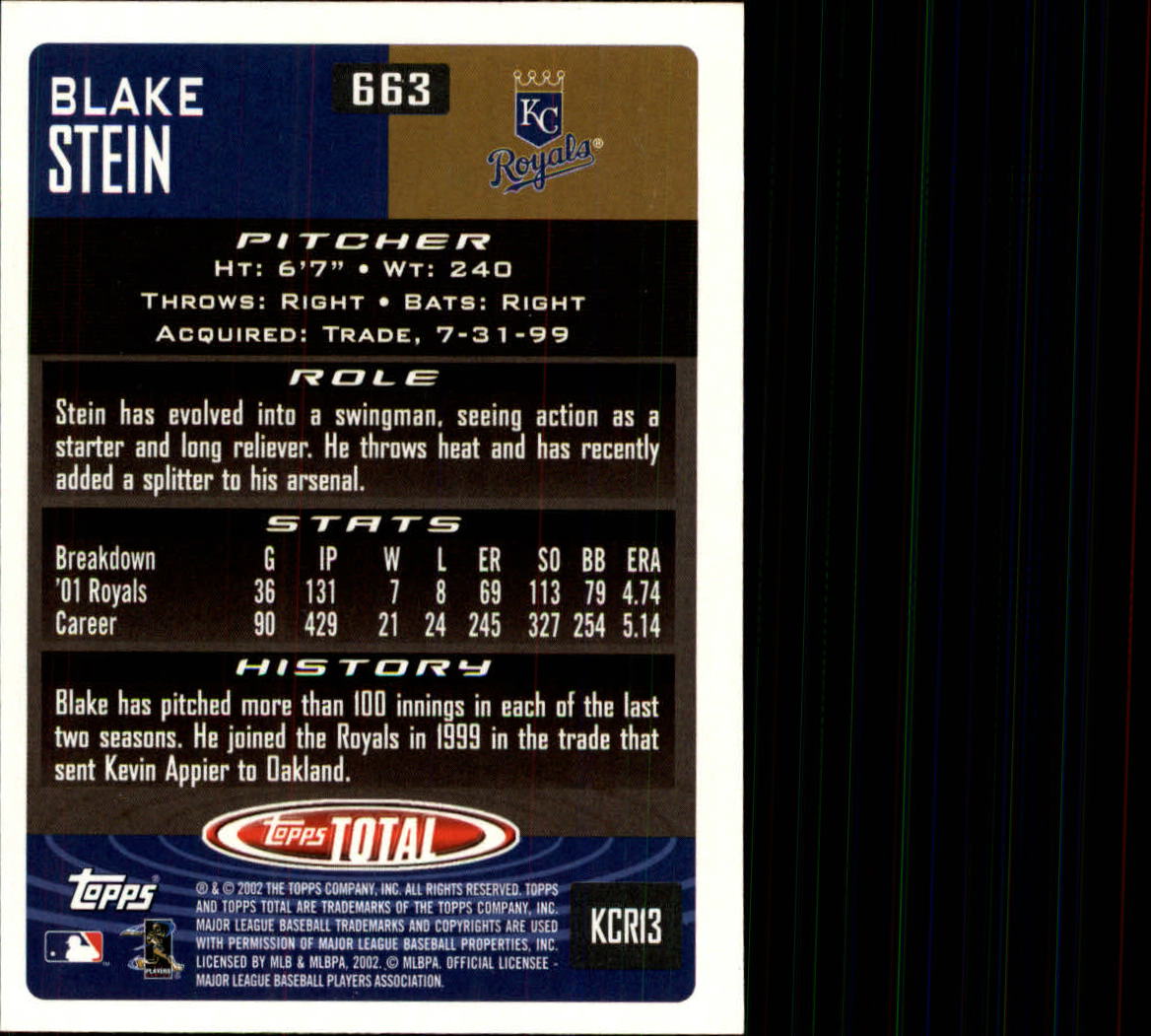 2002 Topps Total #663 Blake Stein back image