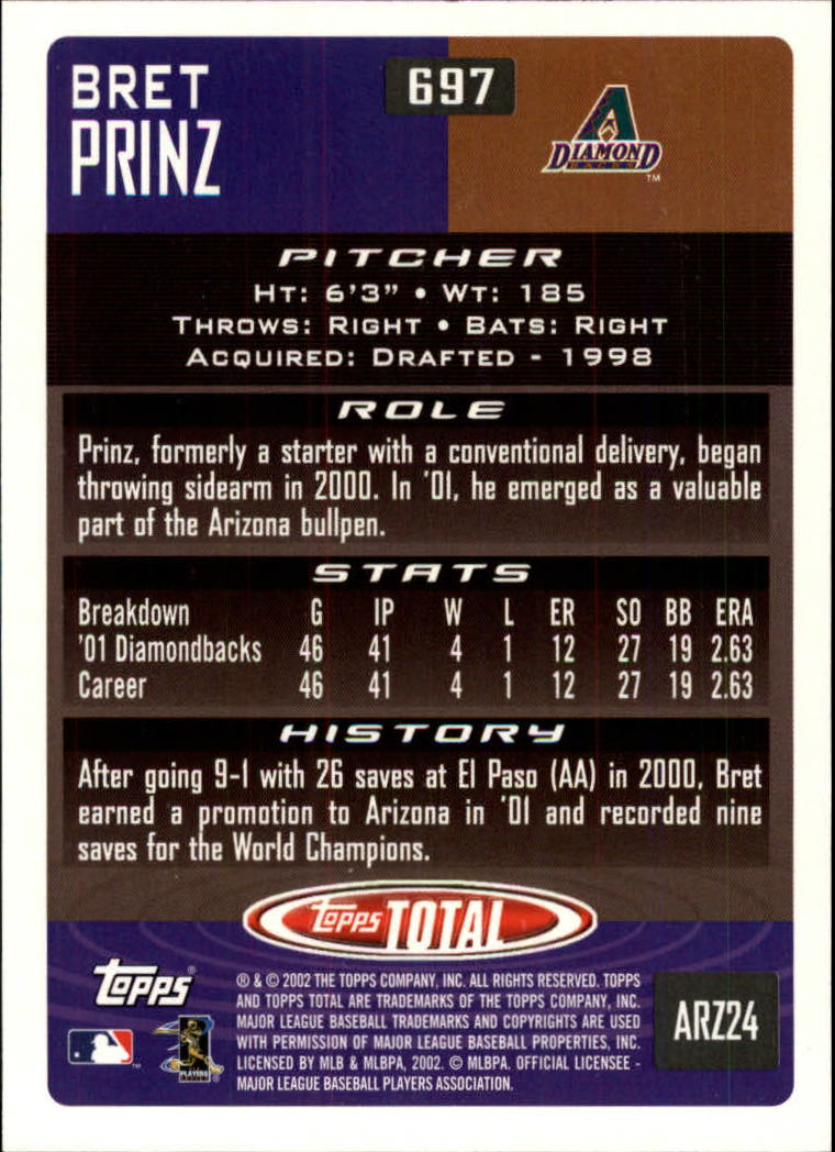 2002 Topps Total #697 Bret Prinz back image