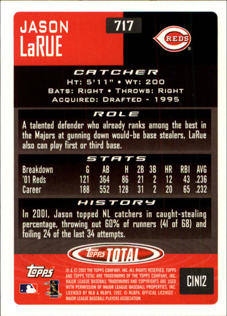 2002 Topps Total #717 Jason LaRue back image