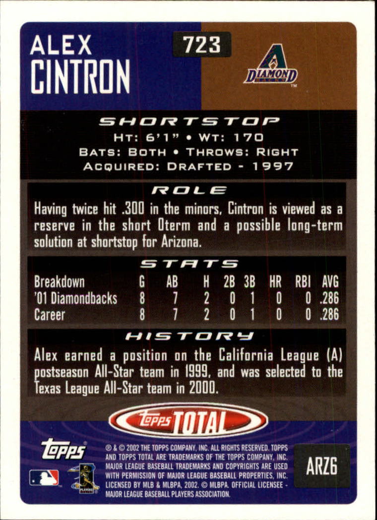2002 Topps Total #723 Alex Cintron back image