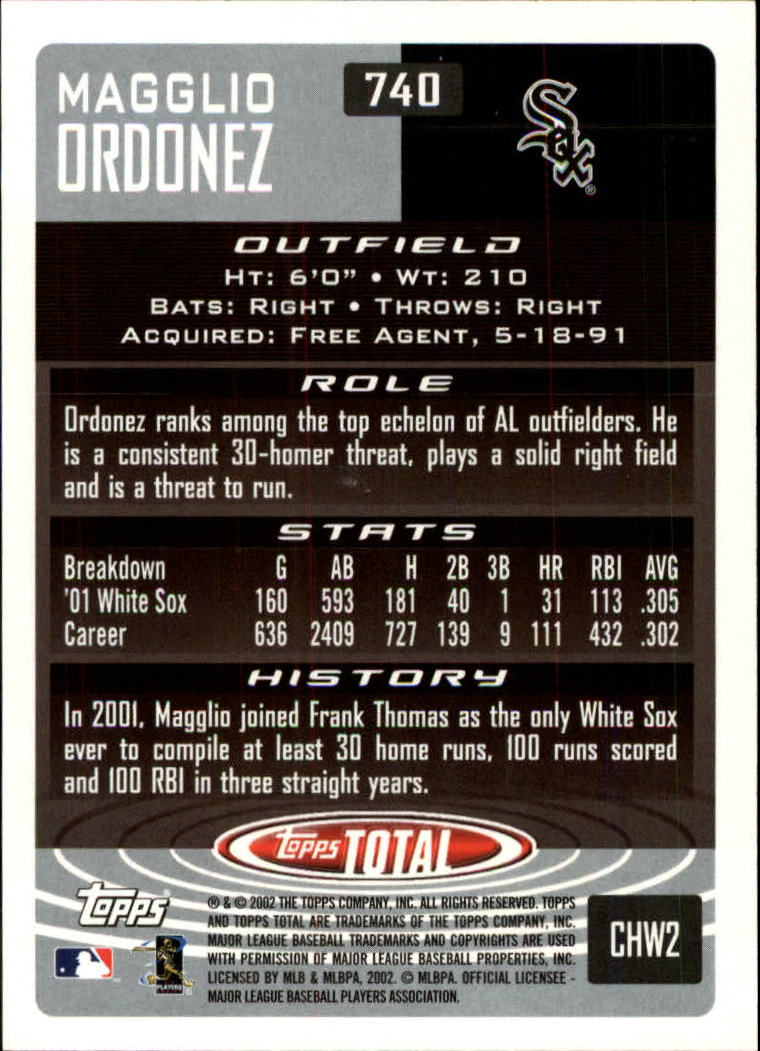 2002 Topps Total #740 Magglio Ordonez back image