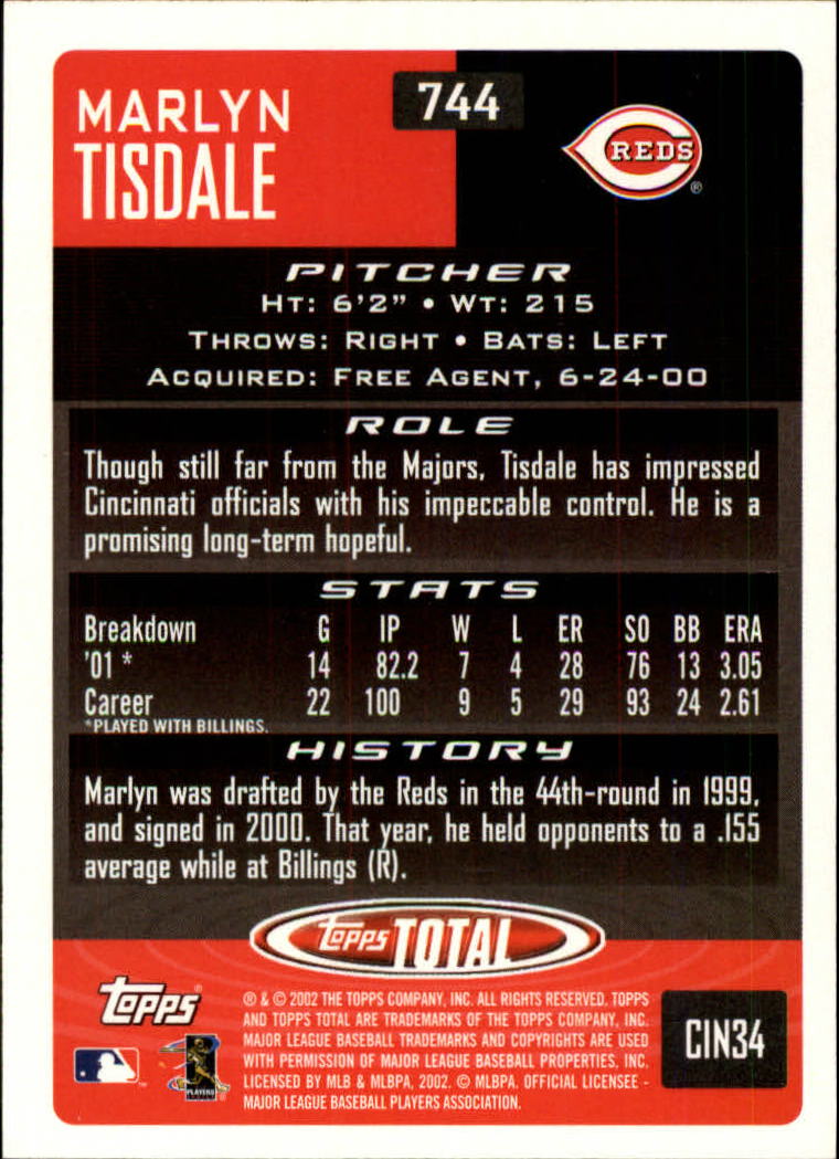 2002 Topps Total #744 Marlyn Tisdale RC back image