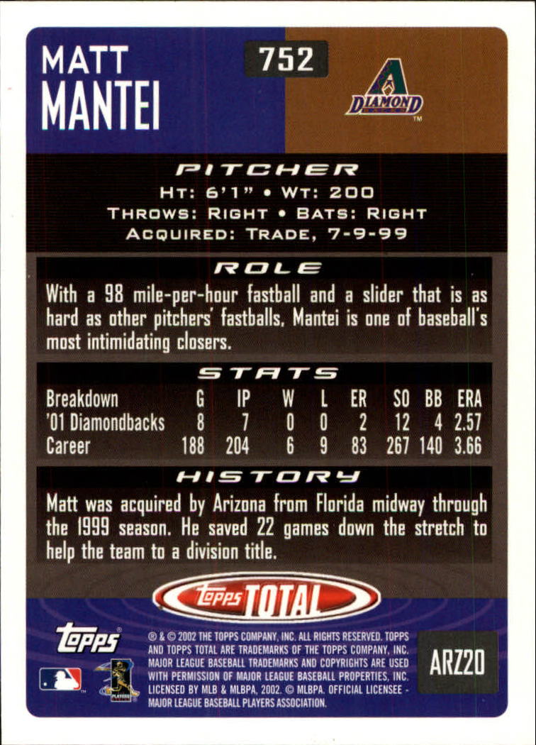 2002 Topps Total #752 Matt Mantei back image