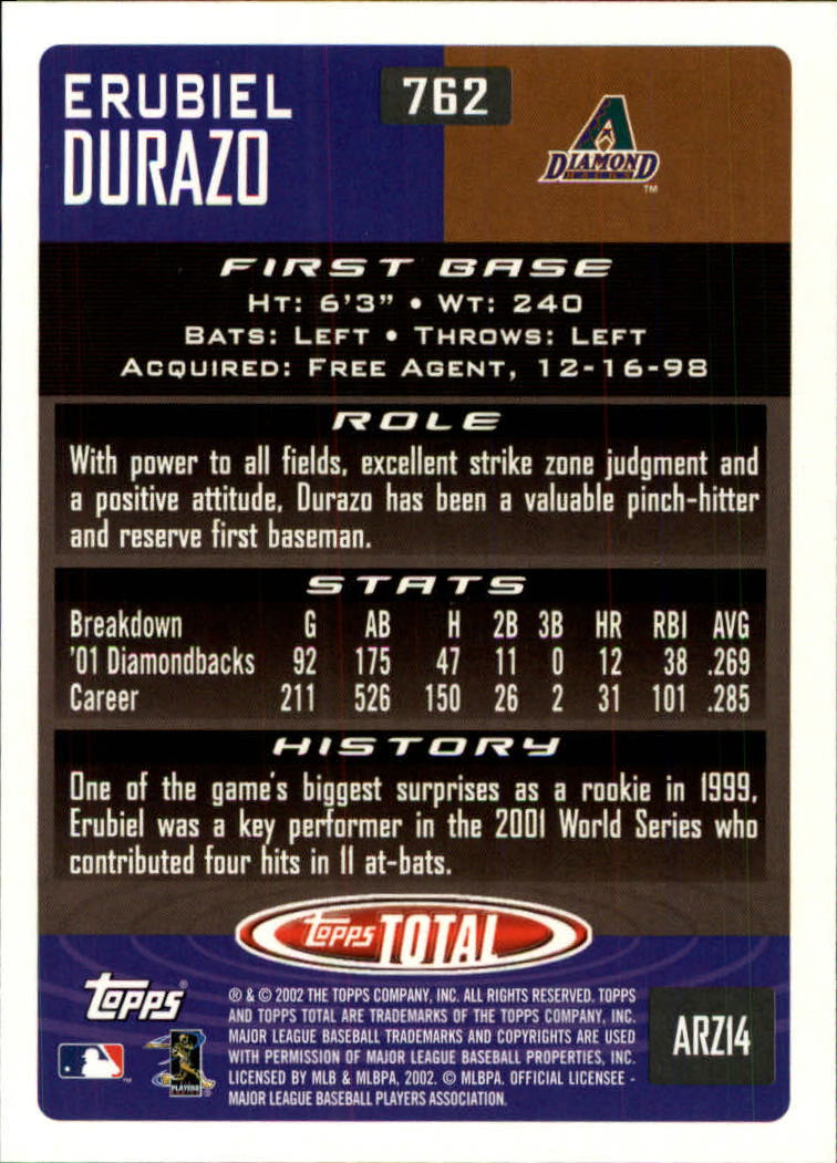 2002 Topps Total #762 Erubiel Durazo back image