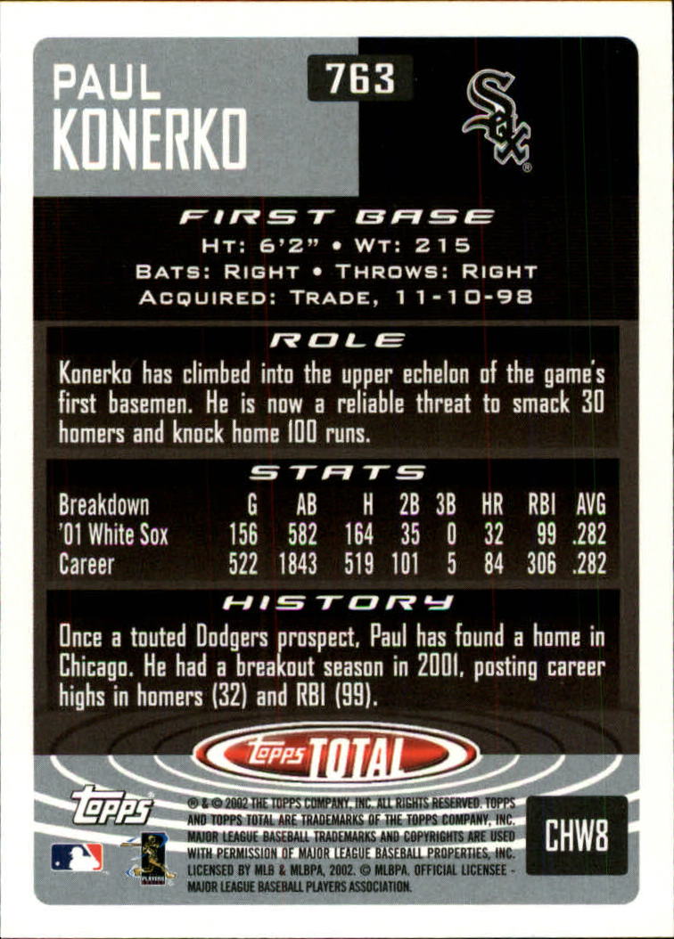 2002 Topps Total #763 Paul Konerko back image
