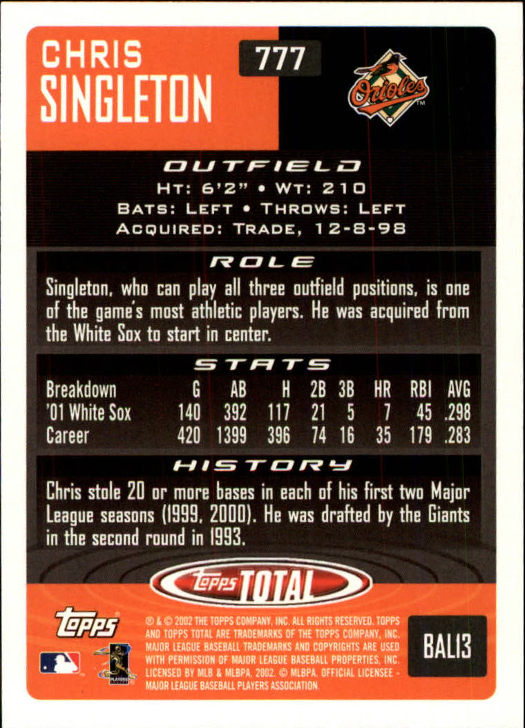 2002 Topps Total #777 Chris Singleton back image