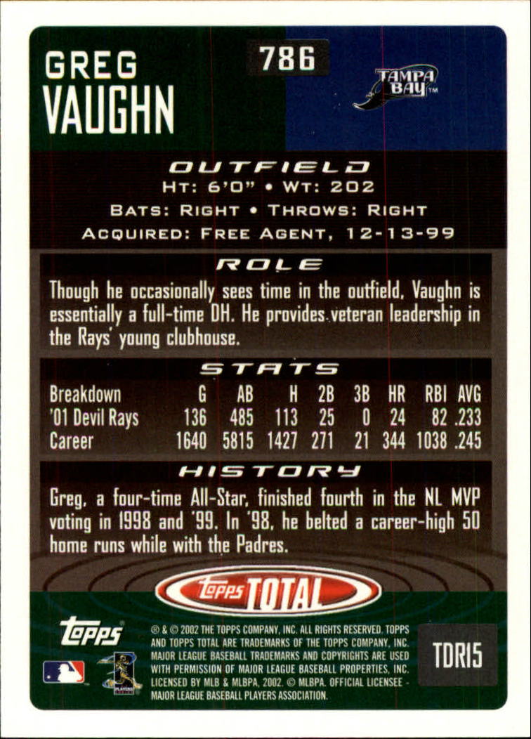 2002 Topps Total #786 Greg Vaughn back image