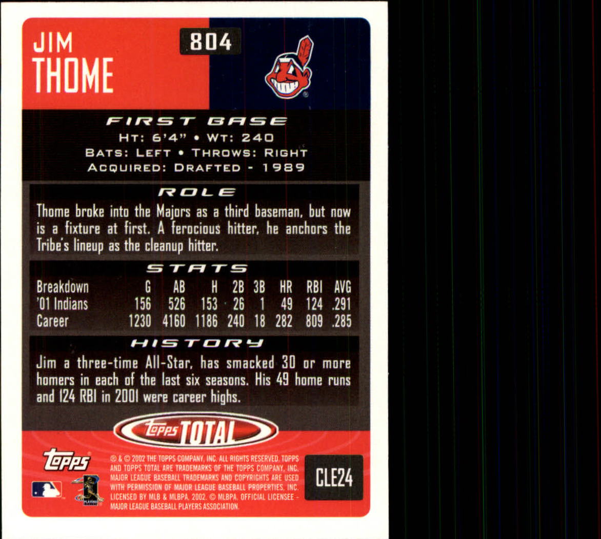 2002 Topps Total #804 Jim Thome back image