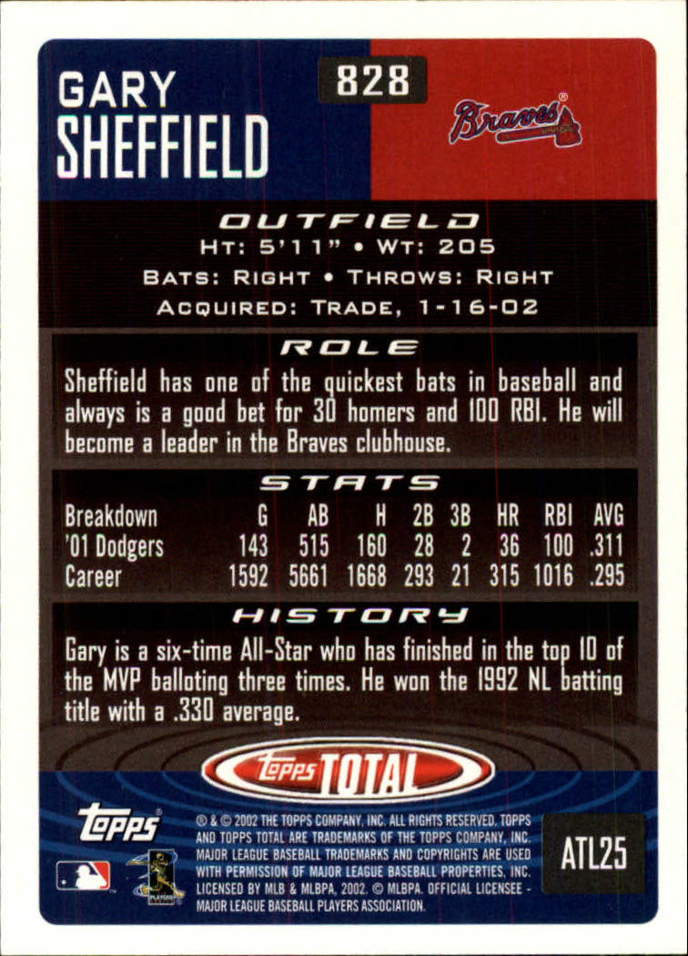 2002 Topps Total #828 Gary Sheffield back image
