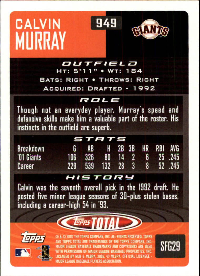 2002 Topps Total #949 Calvin Murray back image
