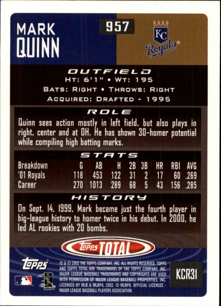 2002 Topps Total #957 Mark Quinn back image