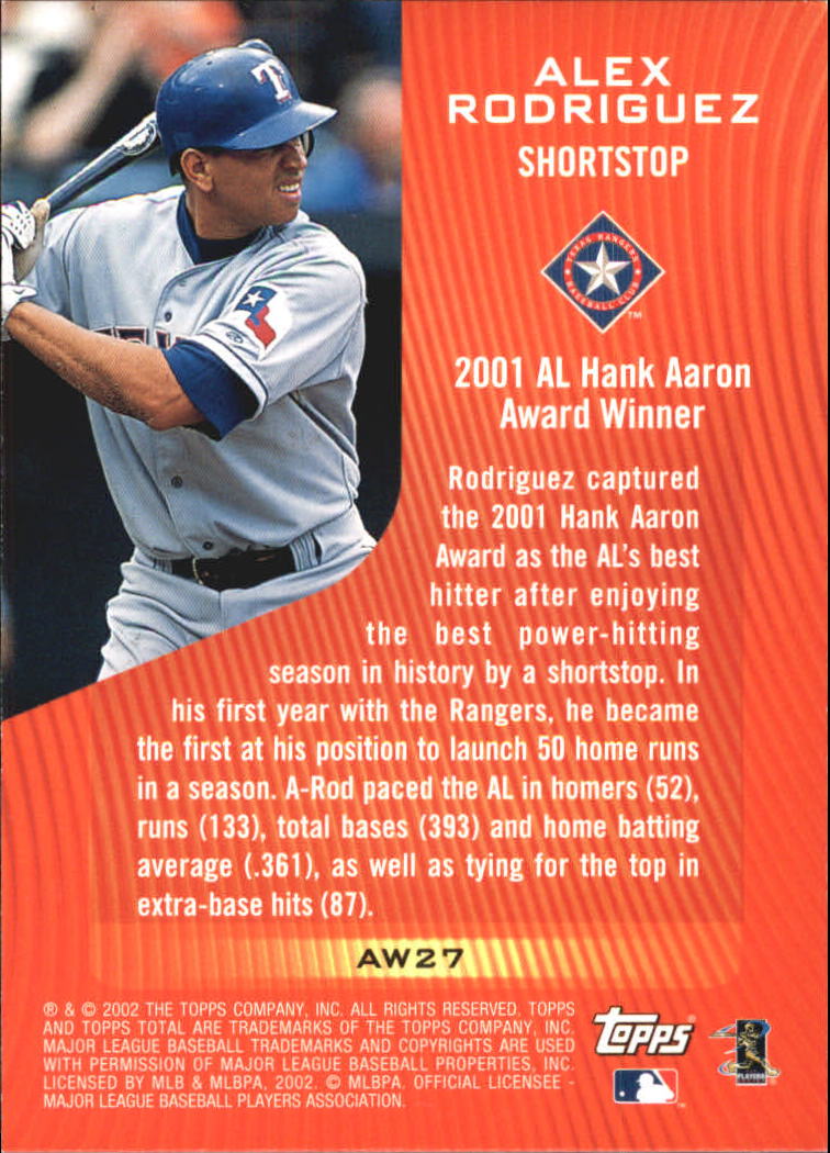 2002 Topps Total Award Winners #AW27 Alex Rodriguez back image