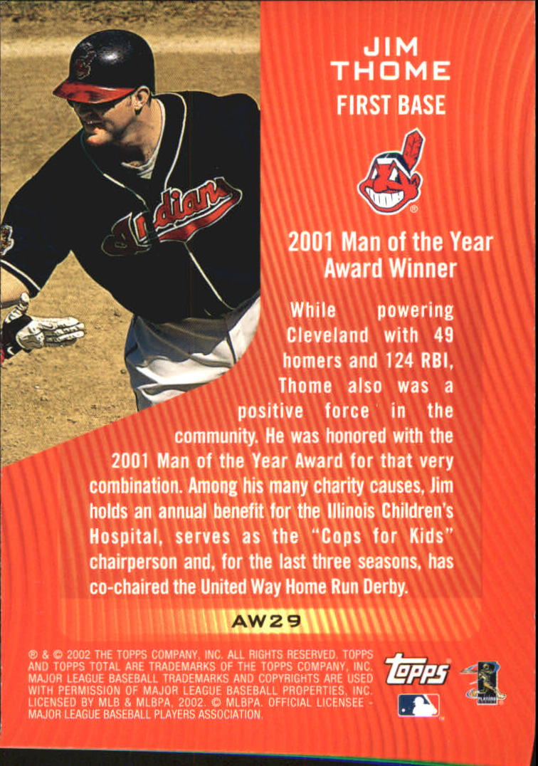 2002 Topps Total Award Winners #AW29 Jim Thome
