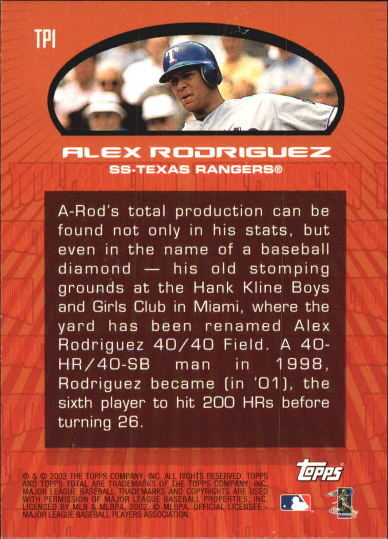 2002 Topps Total Production #TP1 Alex Rodriguez back image