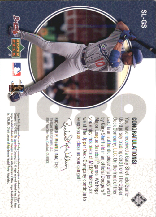 2002 UD Authentics Stars of '89 Jerseys #SLGS Gary Sheffield back image