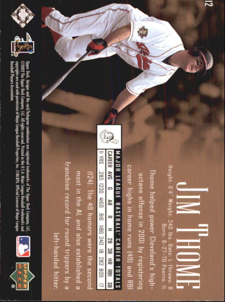 2002 UD Piece of History #12 Jim Thome back image