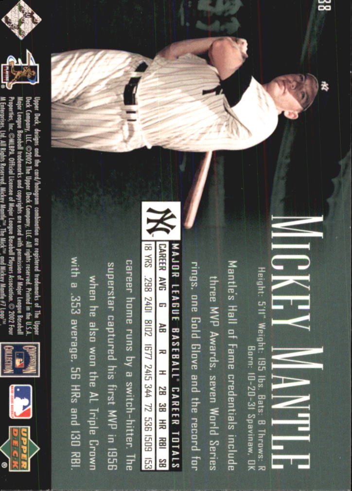 2002 UD Piece of History #38 Mickey Mantle SP back image