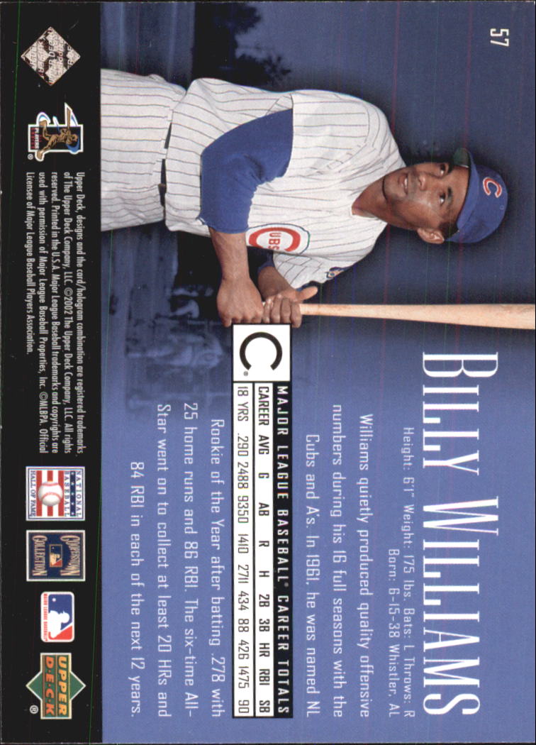 2002 UD Piece of History #57 Billy Williams back image