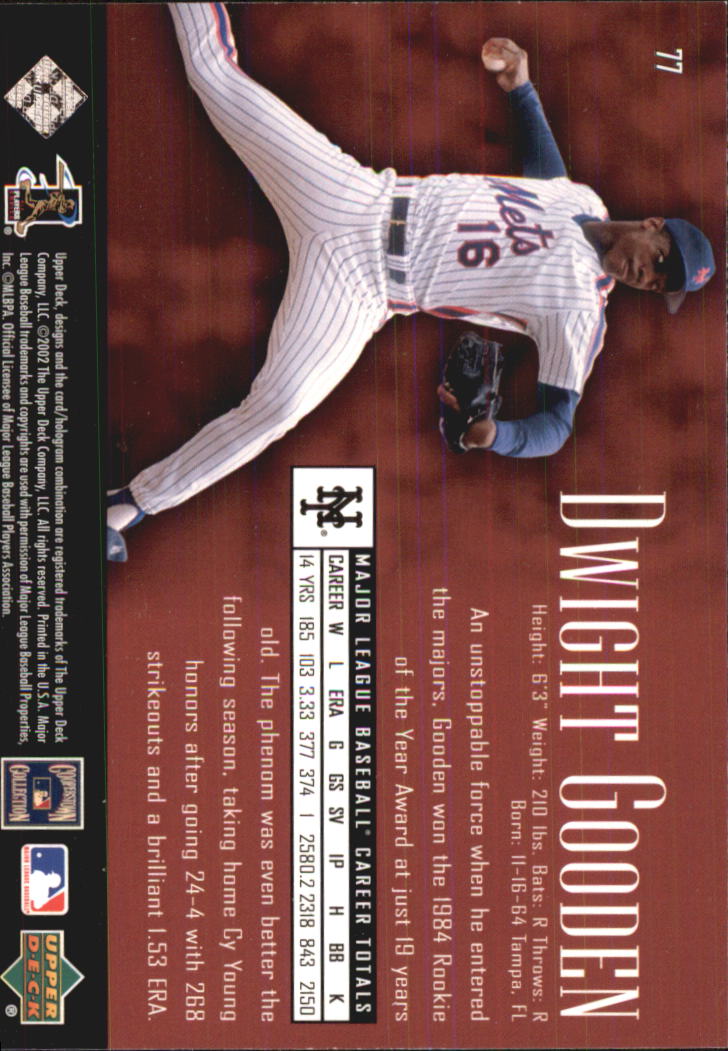 2002 UD Piece of History #77 Dwight Gooden back image