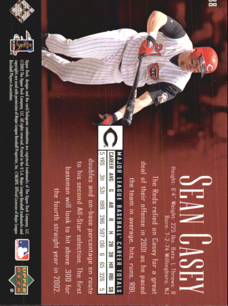 2002 UD Piece of History #88 Sean Casey back image
