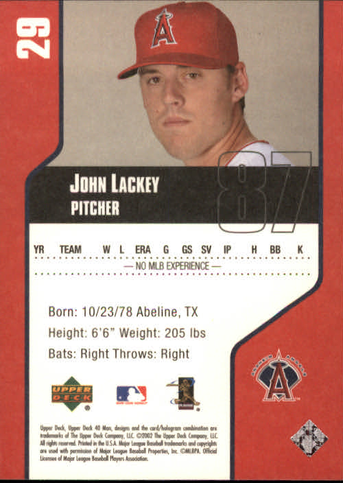 2002 Upper Deck 40-Man #29 John Lackey back image