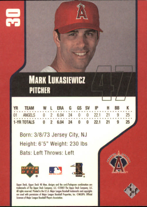 2002 Upper Deck 40-Man #30 Mark Lukasiewicz back image