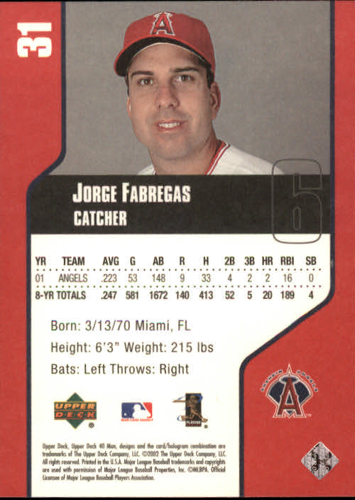 2002 Upper Deck 40-Man #31 Jorge Fabregas back image
