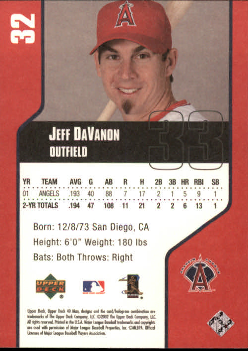2002 Upper Deck 40-Man #32 Jeff DaVanon back image