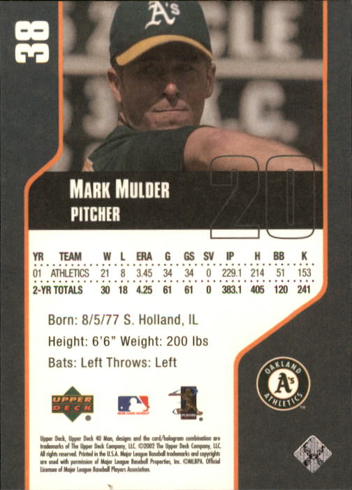 2002 Upper Deck 40-Man #38 Mark Mulder back image