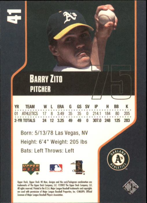 2002 Upper Deck 40-Man #41 Barry Zito back image