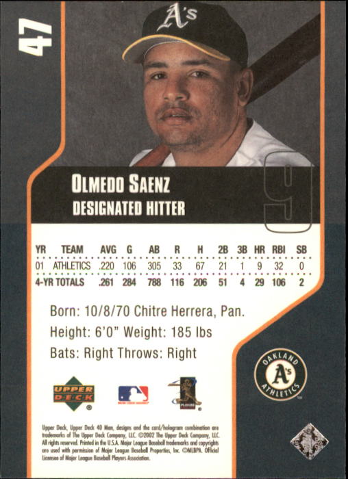 2002 Upper Deck 40-Man #47 Olmedo Saenz back image