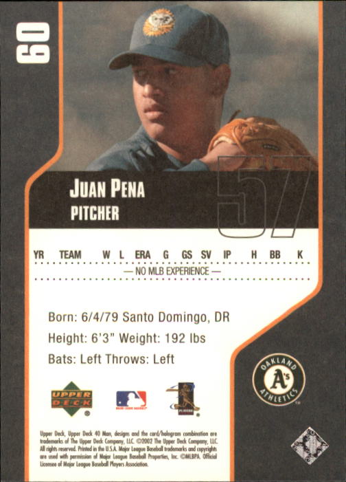 2002 Upper Deck 40-Man #60 Juan Pena back image