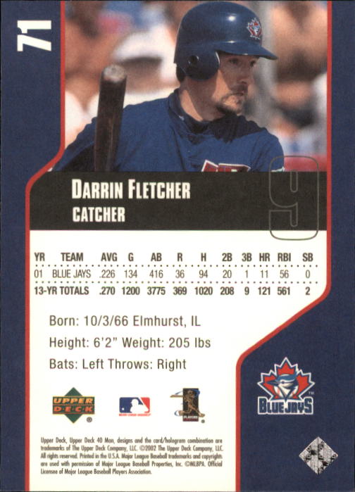 2002 Upper Deck 40-Man #71 Darrin Fletcher back image
