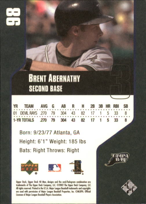 2002 Upper Deck 40-Man #98 Brent Abernathy back image