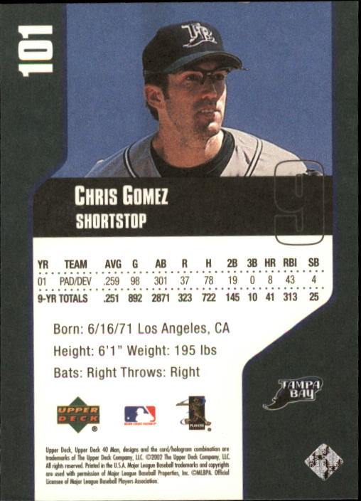 2002 Upper Deck 40-Man #101 Chris Gomez back image