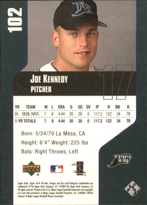 2002 Upper Deck 40-Man #102 Joe Kennedy back image